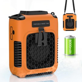 Deller Portable Waist Fan with Shirt Clip 8000mAh Rechargeable Cooling Fan 30H Runtime, 5500RPM Strong Airflow, 3 Speed Settings & LED Light Hands-Free Belt Fans for Outdoor Work Hiking Gardening