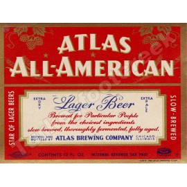 Atlas All-American Lager Beer Label 9" x 12" Metal Sign