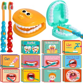 Skylety 2 Set Dentist Kit for Kids Dentist Play Set Dental Teeth Model with Toothbrush Child Dental Educational Card Standard Size Fake Brace Demonstration Teaching for Children Student (Cute Style)