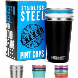 Real Deal Steel Rainbow Cups 16 oz Pint Cups, Stackable Tumblerrs, Eco Friendly Premium Metal Drinking Glasses