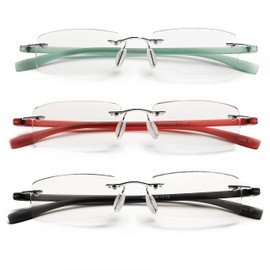 HIYANJN Rimless Reading Glasses For Women Tr90 Blue Light Blocking Eyeglasses Lightweight Frameless Computer Readers(3-Pack,2.0)