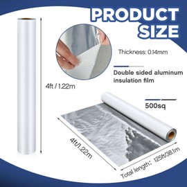 Ireer 4ft *125ft Radiant Barrier Insulation Roll Attic Reflective Commercial Grade Heavy Duty Foil Insulation Cover Roll Wrap for Garage Door Roof House Cold Storage