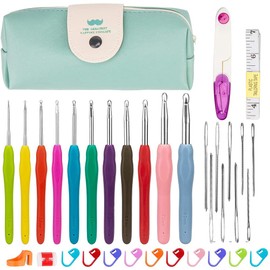 Hicello Crochet Hook Set with Case, 11PCS Aluminum Colorful Knitting Needles Kit, Ergonomic Comfort Rubber Soft Grip Hooks for Beginners Adults Gift, Size 2mm to 10mm
