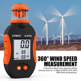 AIOMEST AI-876A Digital Cup Anemometer, Handheld Wind Speed Meter Measures 360° Airflow Velocity with Wind Direction for HVAC, Sailing, Drone Flight