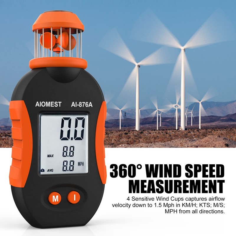 AIOMEST AI-876A Digital Cup Anemometer, Handheld Wind Speed Meter Measures