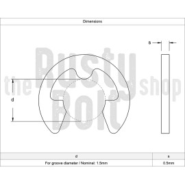 The Rusty Bolt Shop 1.5mm E Clip, Stainless Steel, Circlip Side Mount, External Retaining Ring - 1