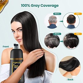 Instant Hair Color Shampoo for Gray Hair, 100% Grey Coverage, 3 In 1 Black Hair Dye Shampoo, Herbal Coloring in Minutes for Women & Men, Gentle Does n