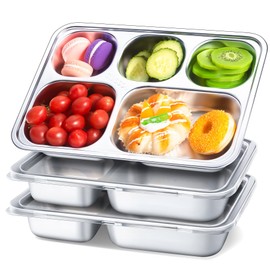 Stainless Steel Snack Containers with Lids - 3 Pack - Lunchable Container 5 Compartment for Adults & Kids - Meal Prep Containers Reusable - Bento Box Lunch Container
