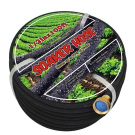 Aurssa 1/2inch 100ft Garden Soaker Hose Bronze Connector Heavy Duty Water Hose Perfect for Garden, Vegetable| Leakproof Lightweight 100 FT Soaker Hose