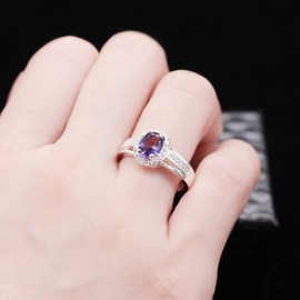 Uloveido Women Oval Purple Stone Ring for Girls Mom Friend Birthday Gift Ring for Women Girlfriend Anniversary Wedding Ring with Cubic Zirconia Size Q PJ142