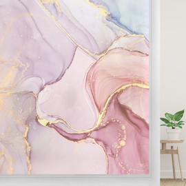 Myronsa Marble Rouge Texture Window Privacy Film Static Cling No Glue Frosted Window Film Stained Glass Window Film Coverings for Bathroom Living Room Glass Sticker (35.4" x 78.6" (90 x 200 cm))