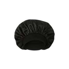 Unisex Satin Silky Sleep Bonnet with Elastic Wide Band – Large Black Hair Cap for Men & Women