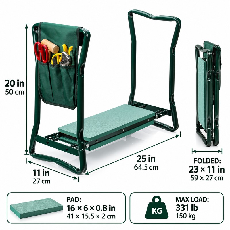 Heavy Duty Folding Garden Kneeler and Seat, 331 lb Steel