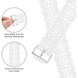 Compatible with Venu 2 Plus Bands, Lamshaw New Silicone Lace Women and Men Slim Thin Hollow-Out Replacement Straps Compatible with Garmin Venu Sq/Venu 2 Plus Smartwatch (3 Pack-White+Black+Blue)
