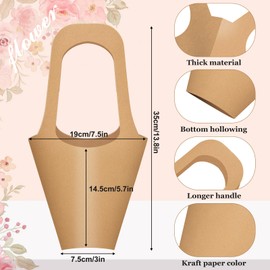 XBPMUC 80 pcs Kraft flower bouquet bags with Handle Bouquet Gift Bags for Valentine's Day, Mother's Day, Parties, Birthdays, Weddings, Baby Shower（14inch）