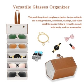YanHLQJY Sunglasses Organizer Case,Sunglasses Case, Multi Sunglass Travel Case,Travel Sunglasses rganizer，Perfect Sunglasses Holder for Travelers and Multi-Eyeglass Owners (Brown, 5 Slots)