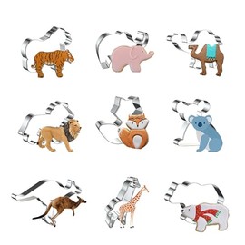 WDYJMALL Animal Cookie Cutters 9-Pc Set - Tiger Elephant Camel Lion Fox Koala Kangaroo Giraffe Polar Bear - A