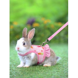 Bunny Harness and Leash,Proof Walking Escape Cute Floral Mesh Vest Breathable Rabbit Clothes for Bunnies, Hiking, Training for Ferret Kitten Puppy Small Pet Harness Pink M