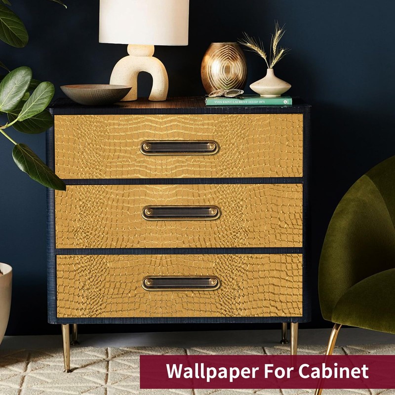 Cismmy Peel and Stick Wallpaper Gold Crocodile Wallpaper 15.7" X