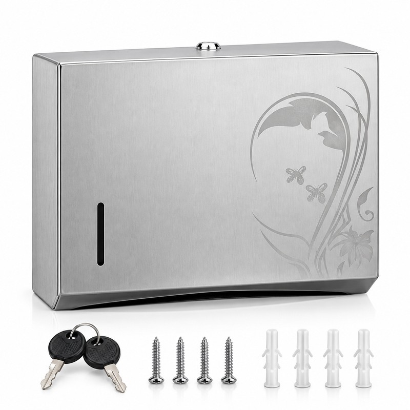 Gold Metal Wall-Mounted Tissue and Paper Towel Holder Box for