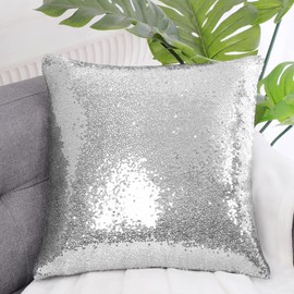 sourcing map Sequin Glitzy Cushion Covers, Shiny Satin Solid Pillow Covers 40x40cm/16x16 Inches for Christmas Wedding Party Decoration - Silver Tone Throw Cushion Covers with Zipper
