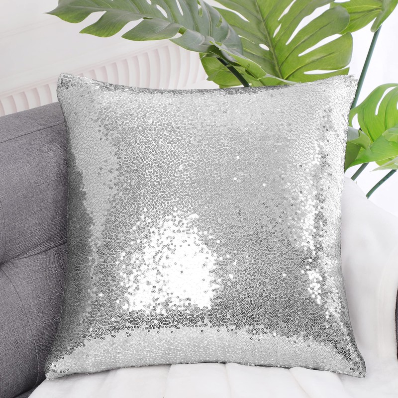 sourcing map Sequin Glitzy Cushion Covers, Shiny Satin Solid Pillow