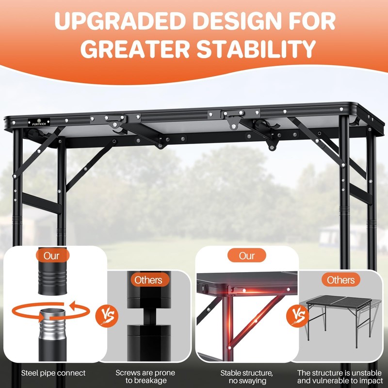 FUNYKICH 3ft Camping Folding Table with 3 Height(35.4'' Lx15.7'' W),