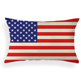 Ogiselestyle American Flag Lumbar Pillow Cover 12x20 inches Happy American Independence Day Cotton Linen Home Decorative Throw Pillow Cover Cushion Case