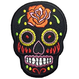 Papapatch Mexican Sugar Skull Tattoo Dead Head Biker DIY Embroidered Applique Sew on Iron on Patch - Black (IRON-MEXI-01-BK)