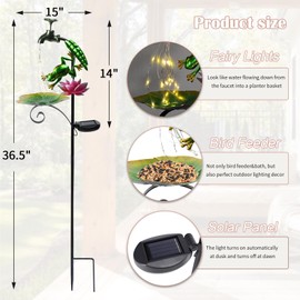 Afirst Solar Outdoor Lights Decorative Solar Frog Lights with Lotus Bird Feeder Faucet Shaped Lighted Garden Stake Decorations for Pathway Lawn Patio Courtyard Backyard
