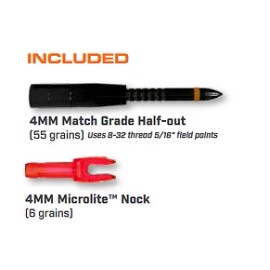 Easton 4MM Axis Match Grade Arrows AAE Hybrid Vanes w/55 gr Half-Out Inserts 6pk - 300