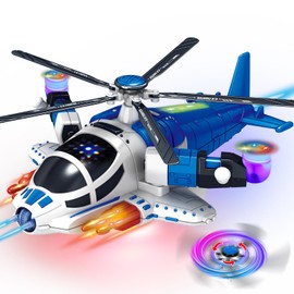 Helicopter Toy for Toddlers 1-3 with Lights and Sounds, 360°Freedom and Operated Automatic Bump Autism Sensory Light Up Toys Airplane for Toddler Boy Toys 2 3 4 5 Year Old Up Boy Girl Birthday (Blue)