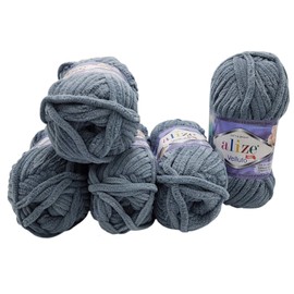5 x 100 g Ilkadim Export Velluto Knitting Wool, Baby Wool, 500 g Knitting Yarn Super Soft Bulky (Dark Grey 87)