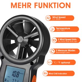 Digital Wind Gauge Wind Meter, Kethvoz Hand Anemometer Sensor with Windchill Indicator Measure Wind Speed Wind Temperature ℃/℉, Wind Speed Meter for Ventilation System/Boat Sailing/Climbing