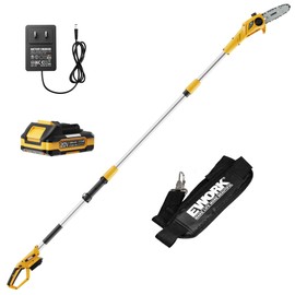 EWORK Electric Pole Saws for Tree Trimming 20V 8-Inch Cordless Pole Chainsaw 6.5 Lbs, Extension to 14.2-Ft, Auto Oiling Pole Saw Battery Powered with Battery & Fast Charger for Branch Pruning & Pruner
