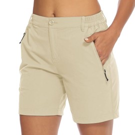BGOWATU Hiking Shorts Women Quick Dry Lightweight Golf Outdoor Cargo Summer Shorts Zipper Pockets Light Khaki Size M
