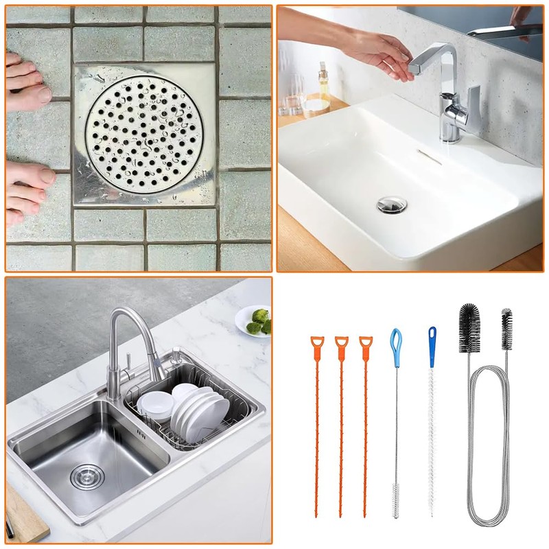 6-Piece Multi-Use Drain Unclogger & Hygiene Kit ， Bathroom/Kitchen Sink