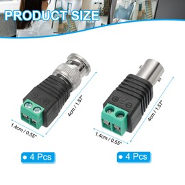 PATIKIL BNC Male Balun Connector, 4 Pairs Coaxial Cat5 to BNC Male Connector BNC to 2 Screw Camera Terminal Male Adapter for CCTV Surveillance, Camera System, Black/Green