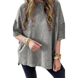 KevaMolly Women's Oversized Tshirts Tops Short Sleeve Philippine Gray Mineral Wash Exposed Seam Drop Shoulder Oversized Tee Tops S