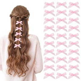 CRASPIRE 50Pcs Mini Bowknot Hair Clips Pink Small Bow Hair Barrette Claws French Platinum Plated Alloy Alligator Hairpin Hair Clips Accessory for Women Wedding Braids Ponytails Decoration Gifts