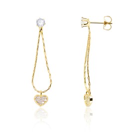 Dainty Heart Drop Dangle Earrings for Women 14K Gold Plated CZ Diamond Love Heart Hainging Teardrop Shaped Rope Chain Earrings Cute Wedding Jewelry Gifts [HER-DR-G]