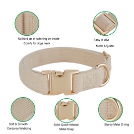 YUDOTE Ultra-soft Dog Collar Natural Cotton Corduroy Made for Small Dogs with Sensitive Skin,Creamy White
