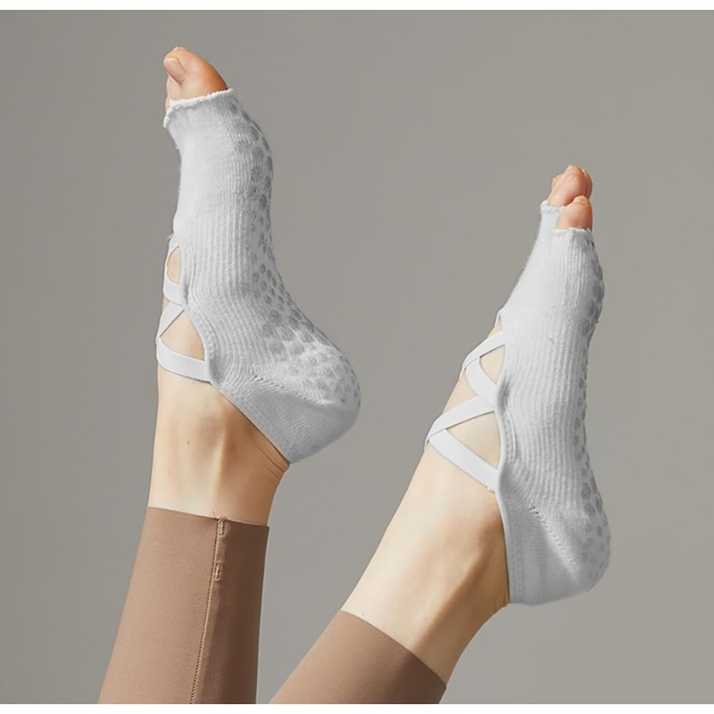 Alienjoy Women's Yoga Socks with Straps Non-Slip Grips Toeless Non-Slip