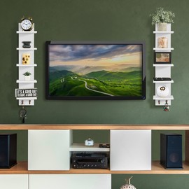 Sorbus 5 Tier Wall Shelf Unit with Hooks, Vertical Column Utility Shelving for Home Decor and Storage Organizer, Wall-Mounted Floating Shelves for Bathroom Storage, Bedroom, Living Room