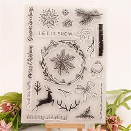 arriettycraft Merry Christmas Season's Greeting Snowflakes Elk Christmas Decors Leaves Clear Stamps for Christmas Cards Making Decoration and Scrapbooking Rubber Stamps for Craft