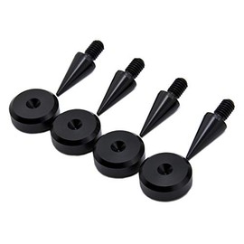Precisiongeek Speaker Spikes and Pads Set Aluminium Black Spikes M6 10mm Diameter Cone Pads Beveled Shape 20mm Diameter for HiFi Speaker Stands Cabinets