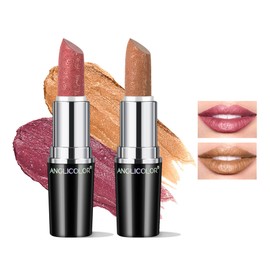 Glitter Lipstick, Metallic Shiny Glossy, Shimmer Lipstick, Silky Velvet, Long-Lasting Moisturising, Vegan Lip Gloss for Women and Girls Make-Up (01+10)