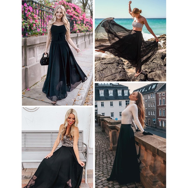 v28 Women Full/Ankle Length Elastic Pleated Retro Maxi Chiffon Long