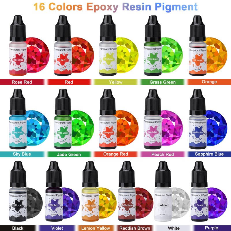 Epoxy Resin Pigment, 16 Colors Concentrated Liquid EpoxyResin Dye,10ml Each