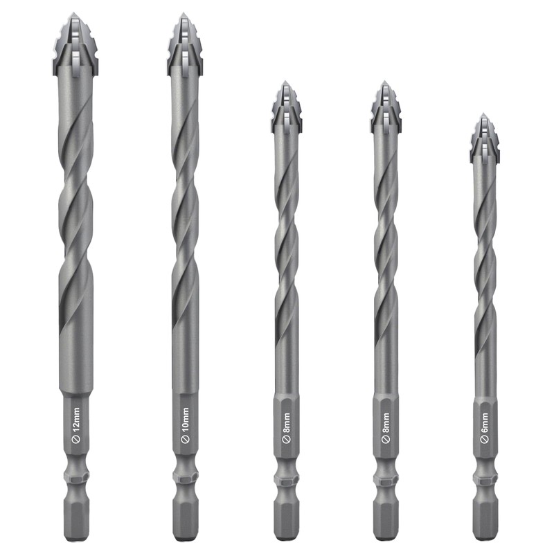 Flintronic Four-Flute Drill Bit Set, 5PCS Four Blade Serrated Eccentric